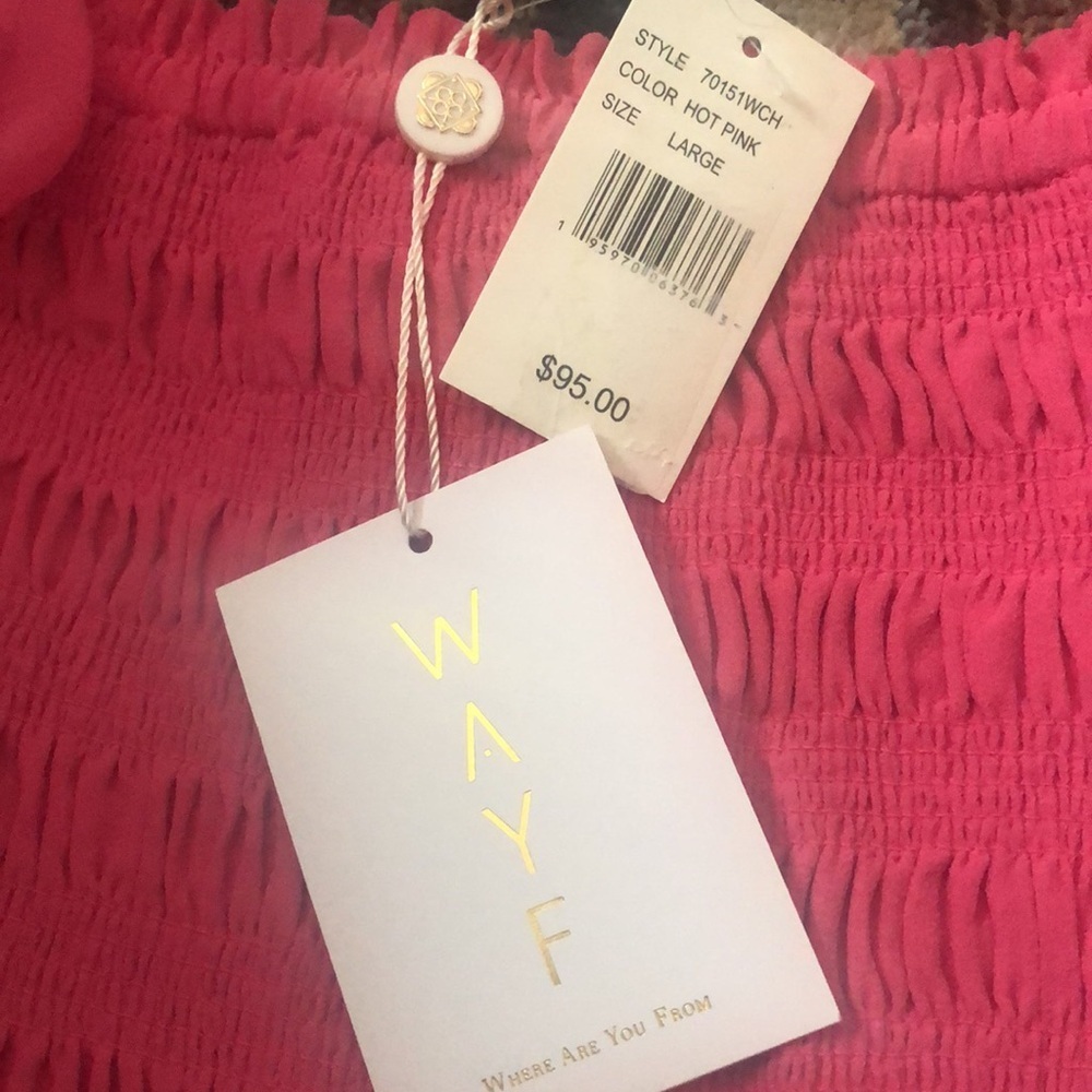 NWT WAYF Hot Pink Ruched Ruffled Puff Sleeve Cropped Top - Picture 2 of 9